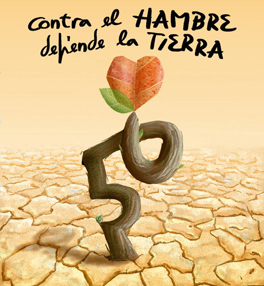 AGAINST HUNGER, DEFEND THE EARTH. Poster commemorating the 50 years of the NGO "Manos Unidas". Personal project.
