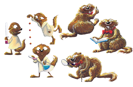 Mascottes<br/><span>gouache

Mascottes pour un livre de Physique-Chimie pour des enfants de 8/9 ans

La vieille marmotte est la mascotte pour les petites formules et les choses à retenir, car elle est sage et savante.
Quant à la petite est pour les expériences</span>