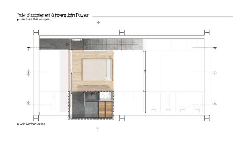 Projet d'appartement : R+1<br/><span>Travail d'architecture intérieure autour d'une thématique de recherche d'appropriation de style issu d'un artiste/designer/architecte choisi, ici John Pawson.</span>