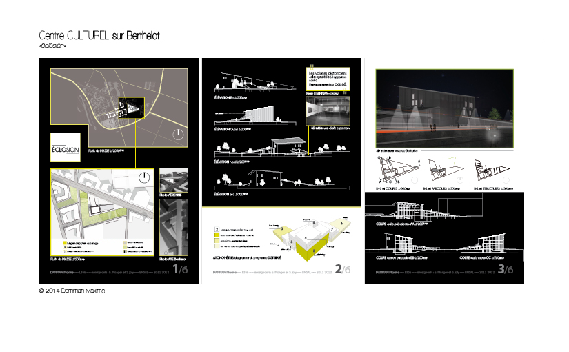 Projet de centre culturel : planches A0 1/2<br/><span>Description du visuel</span>