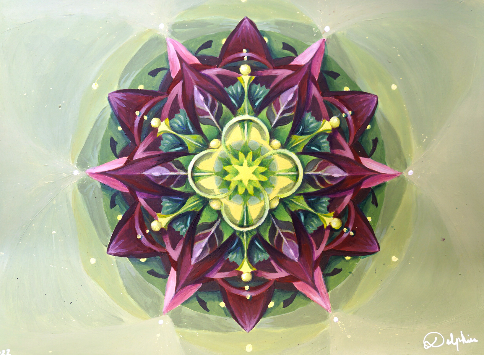 Mandala Fleur - Peinture acrylique / aquarelle / crayon sur papier