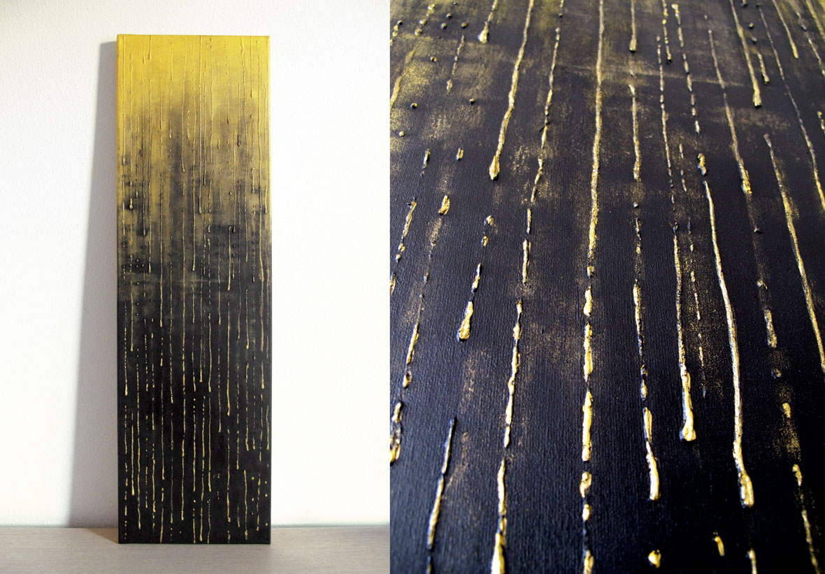 Golden rain - Peinture acrylique et colle - 30x100cm - Vendu