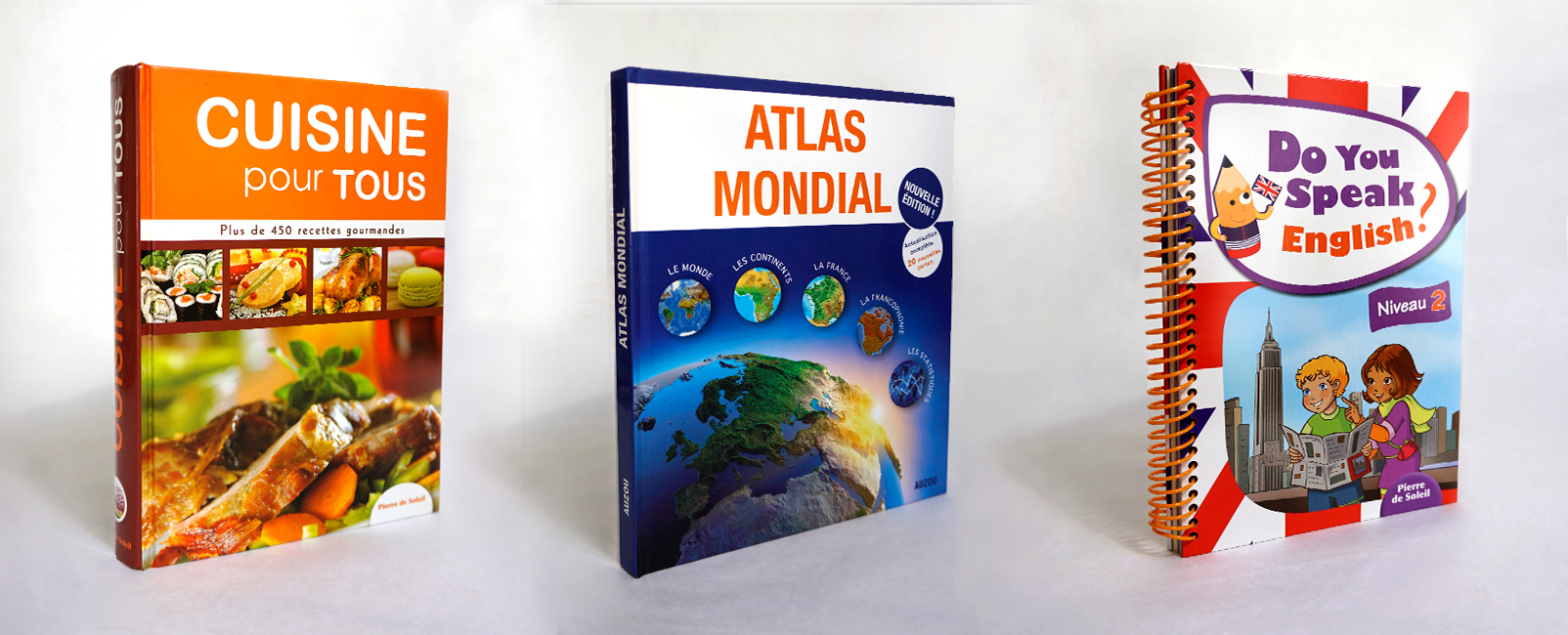Design couvertures de livres : Atlas, recettes et cahier d'anglais