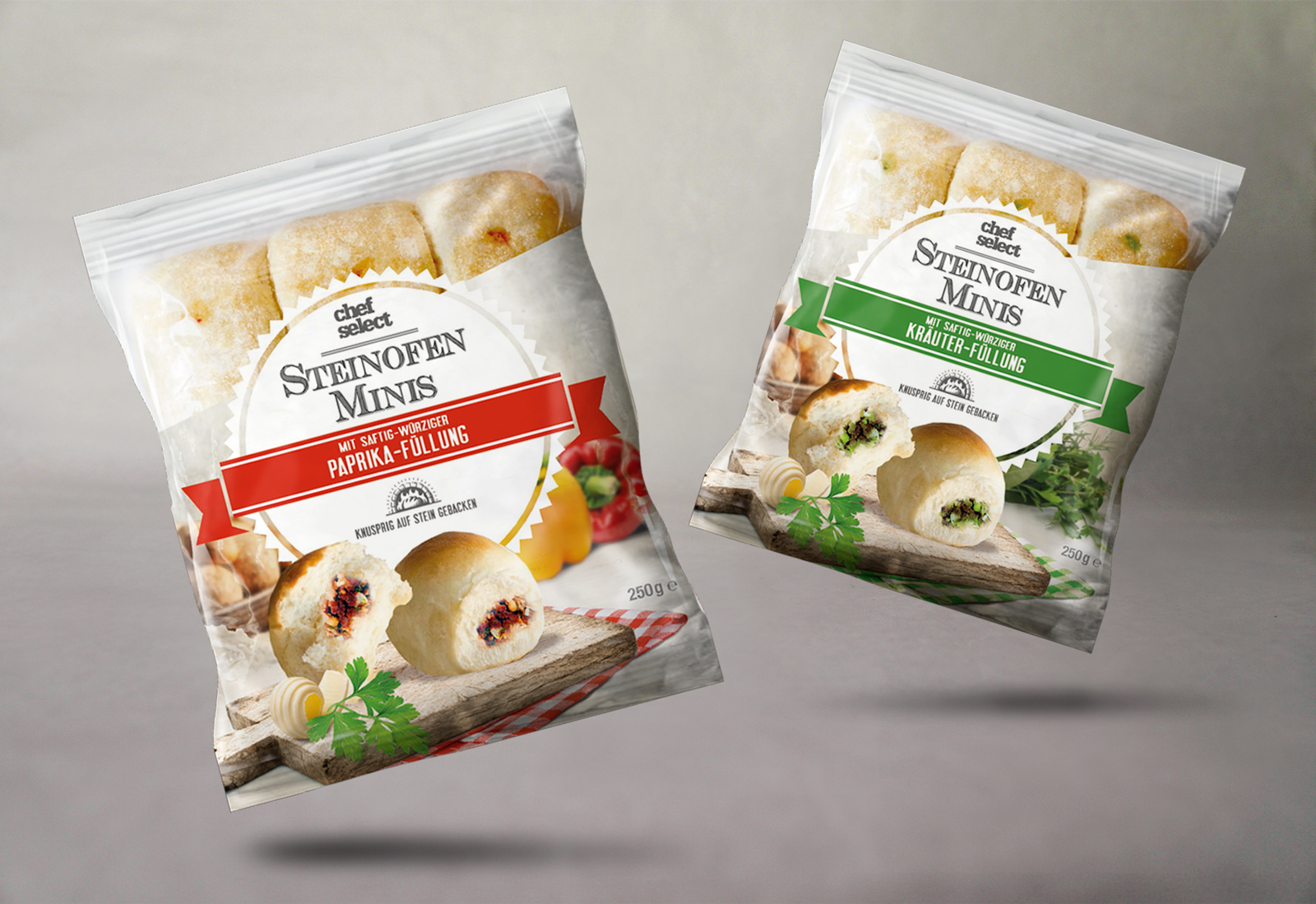 Packaging Design - Petits pains fourrés salés à réchauffer au four - Style pizza