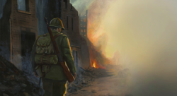 Soldat dans les ruines – Seconde Guerre mondiale - Gurwan Derouet-illustrateur