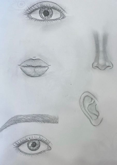 dessin crayon de papier, partie du visage