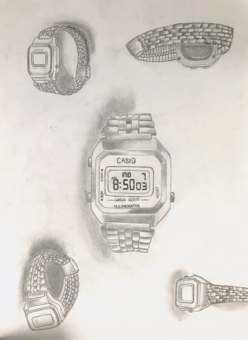 dessin de perspective (montre) crayon de papier