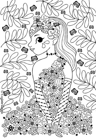 Coloriage fée en fleur