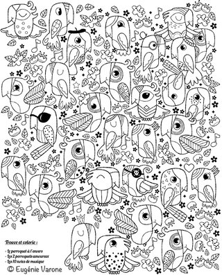 Coloriage Cherche et trouve Perroquets