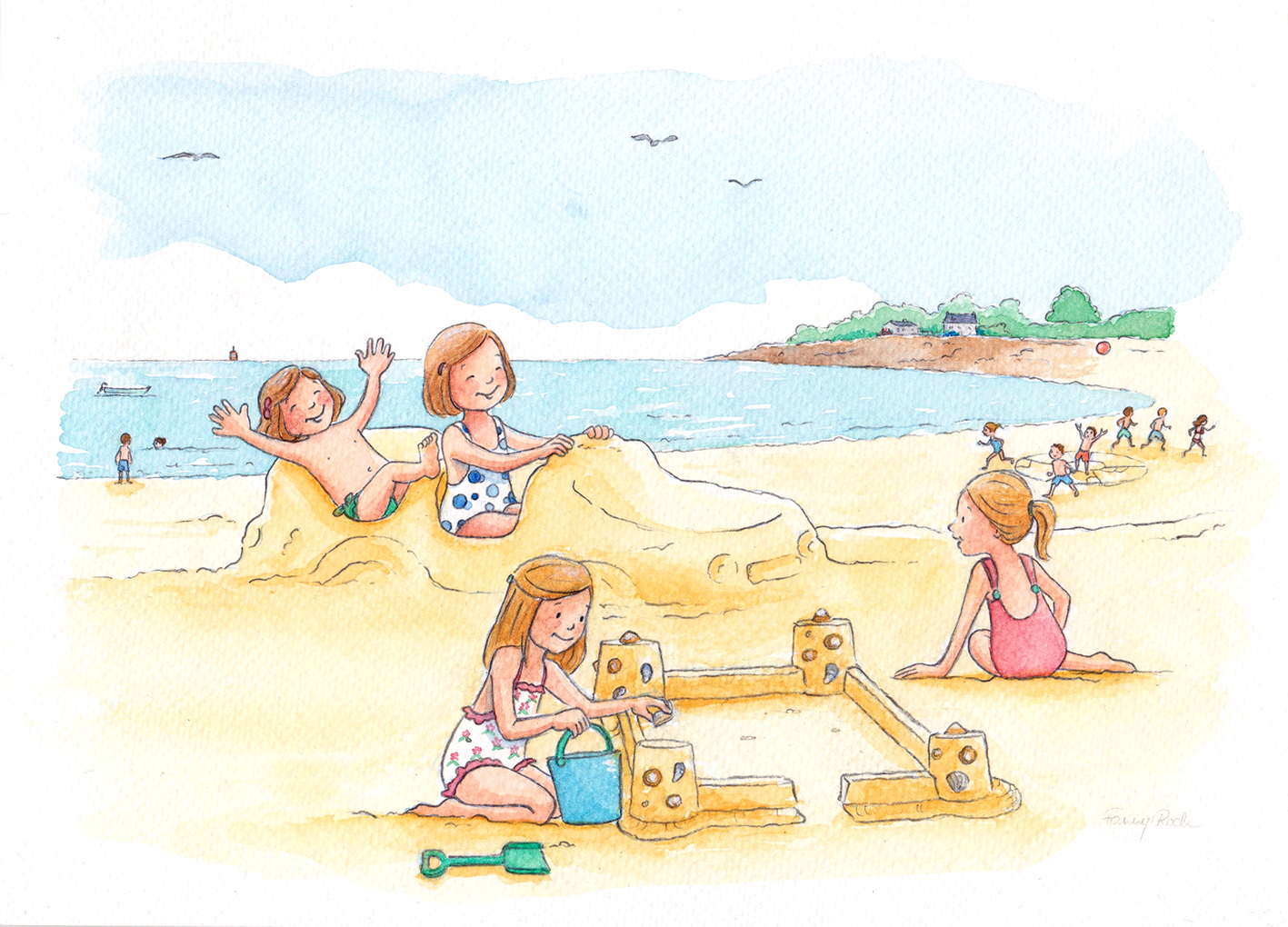 Quatre petites filles à la plage