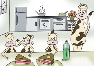 Famille vache dans la cuisine