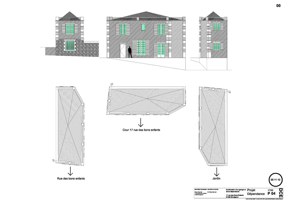 Plan des façades et toiture de la dépendance<br/><span></span>