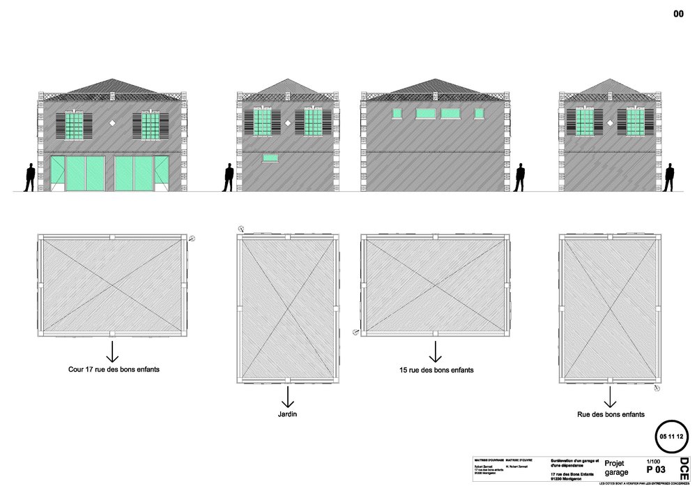 Plan des façade et toiture du garage projeté<br/><span></span>
