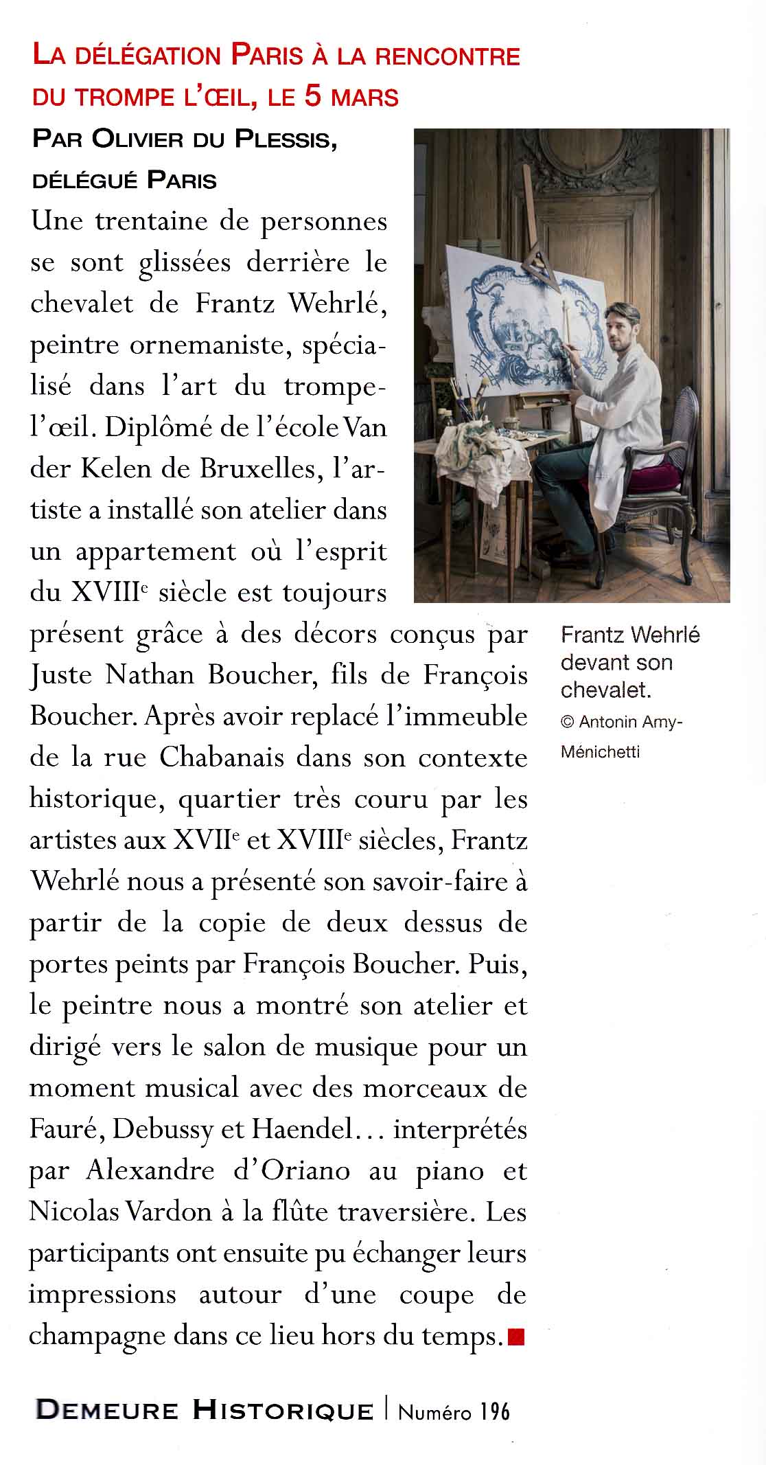Frantz wehrlé peintre décorateur grisaille décor françois boucher pillèrent demeure historique