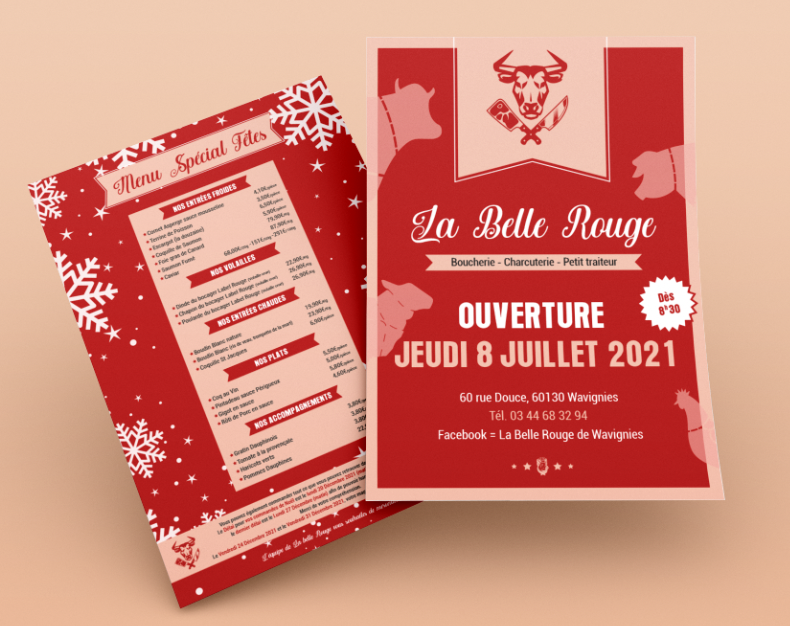 Communication La Belle Rouge - 2021 - Flyer ( flyer ouverture - flyer spécial fête )