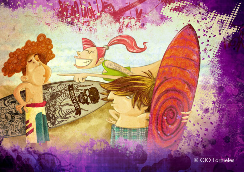 Escuela de Surf / Surf School<br/><span>Ilustración para cuento/ Artwork for story.</span>