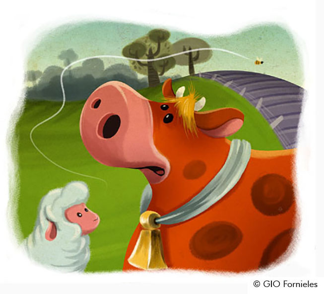 Vaca y cordero / Cow and sheep<br/><span>Ilustración para cuento/ Artwork for story.</span>