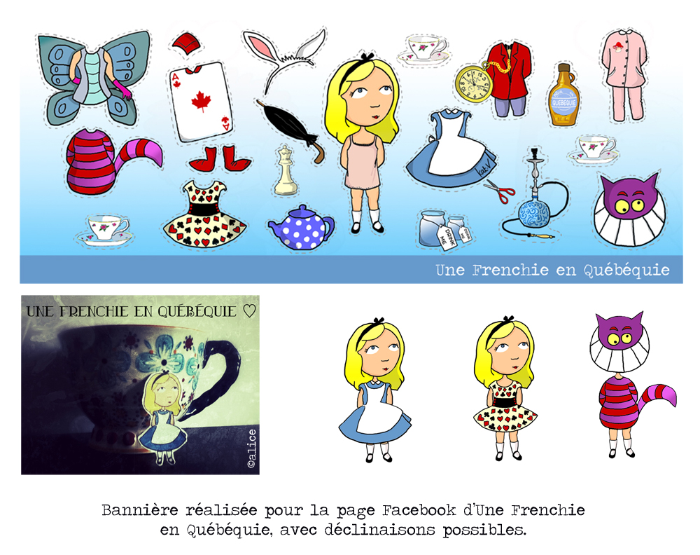 Bannière et avatars réalisés pour la page Facebook d'Une Frenchie en Québéquie