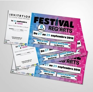 Carton d'invitation presse pour le festival Reg'arts