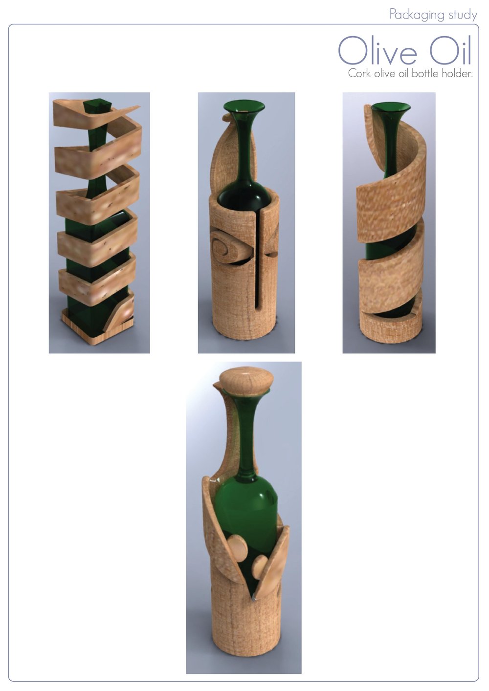 Packaging Study<br/><span>Cork olive oil bottle holder.</span>