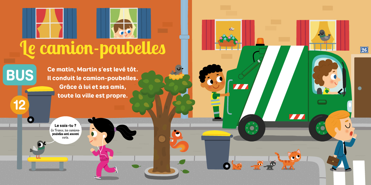 le camion poubelles dans la ville le matin, livre puzzle édition Lito