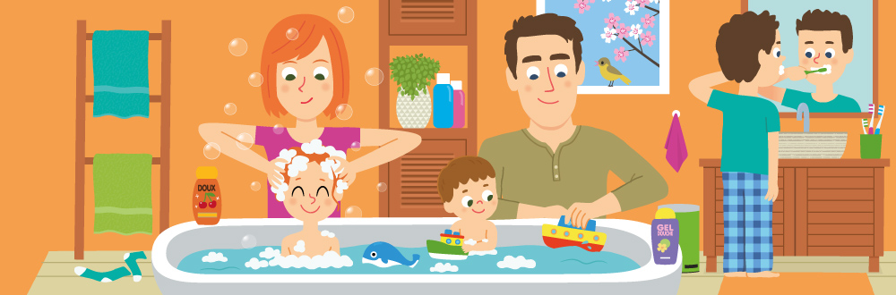 Le bain des enfants , illustration pour le calendrier Mémoniak