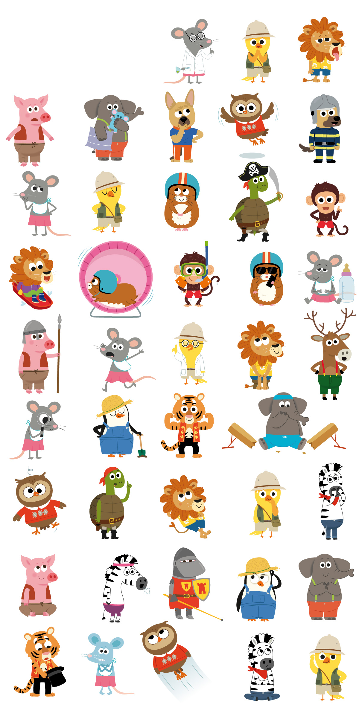 illustration de série de mascottes animaux pour les éditions Auzou