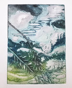 Gravure, ( exposée à Art Capital 2026) Herbes et Nature, 250€ pointe sèche, aquartinte, couleur à la poupée