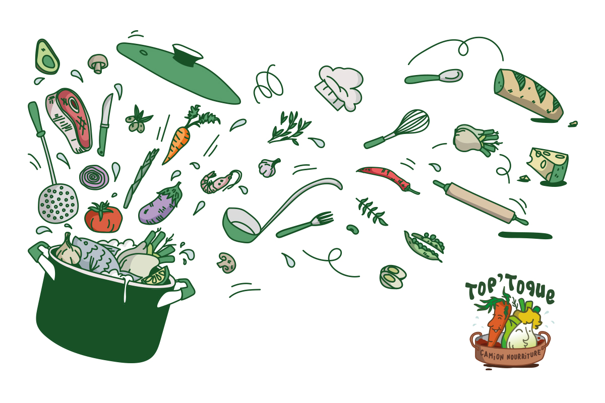 Illustration et logo pour la cover d'un Food Truck - Top'Toque