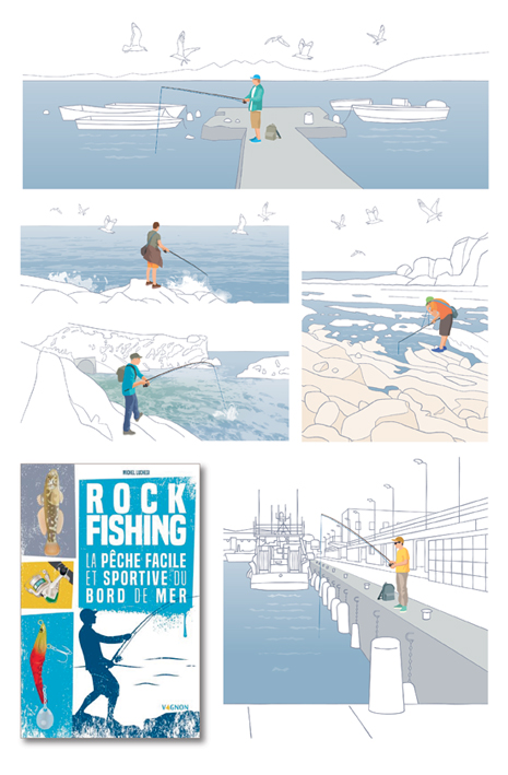 Illustrations pour un ouvrage consacré à la pêche du bord de mer (Vagnon, 2019).