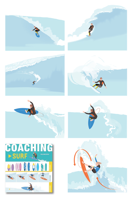 Illustrations pour un ouvrage de coaching de surf (Vagnon, 2020).