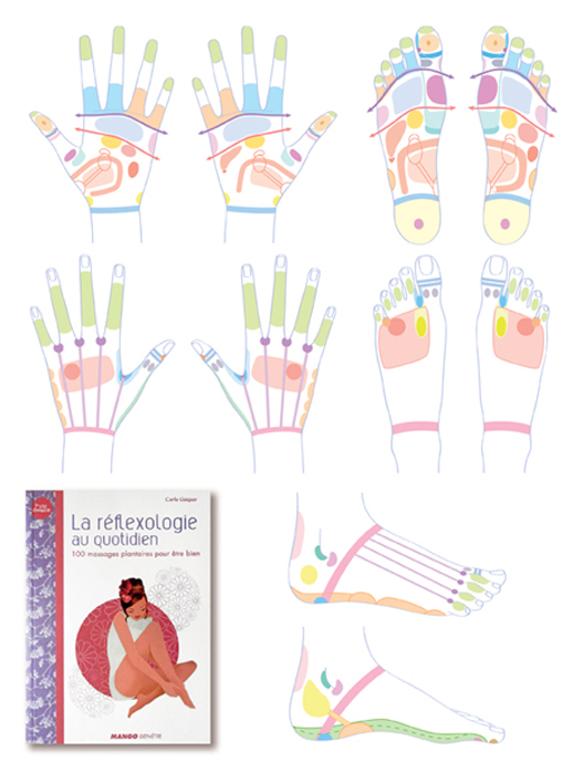 Représentation des zones de massage des mains et des pieds (Mango, 2011).