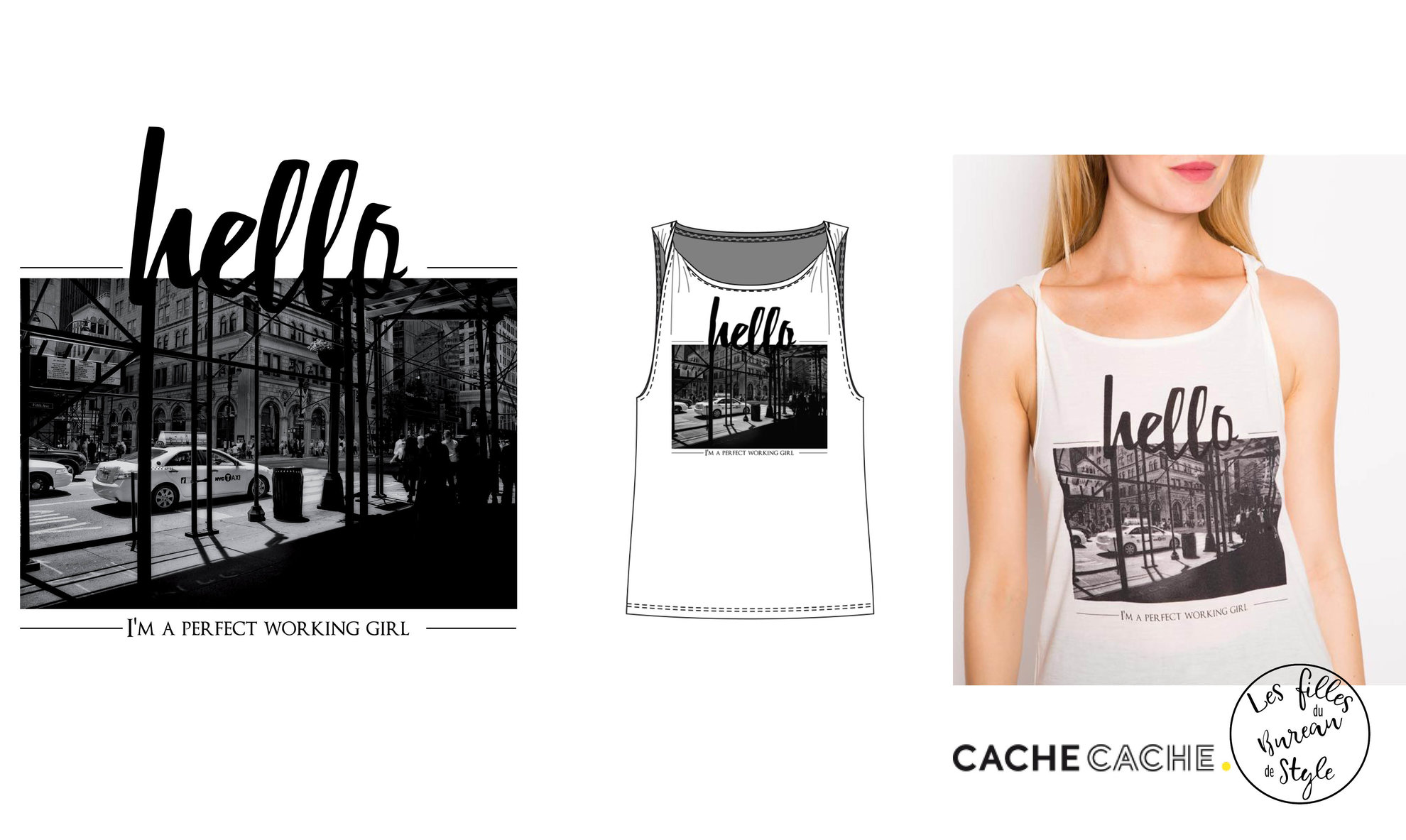 Design textile pour Cache Cache. Photomontage et calligraphie impression numérique.
