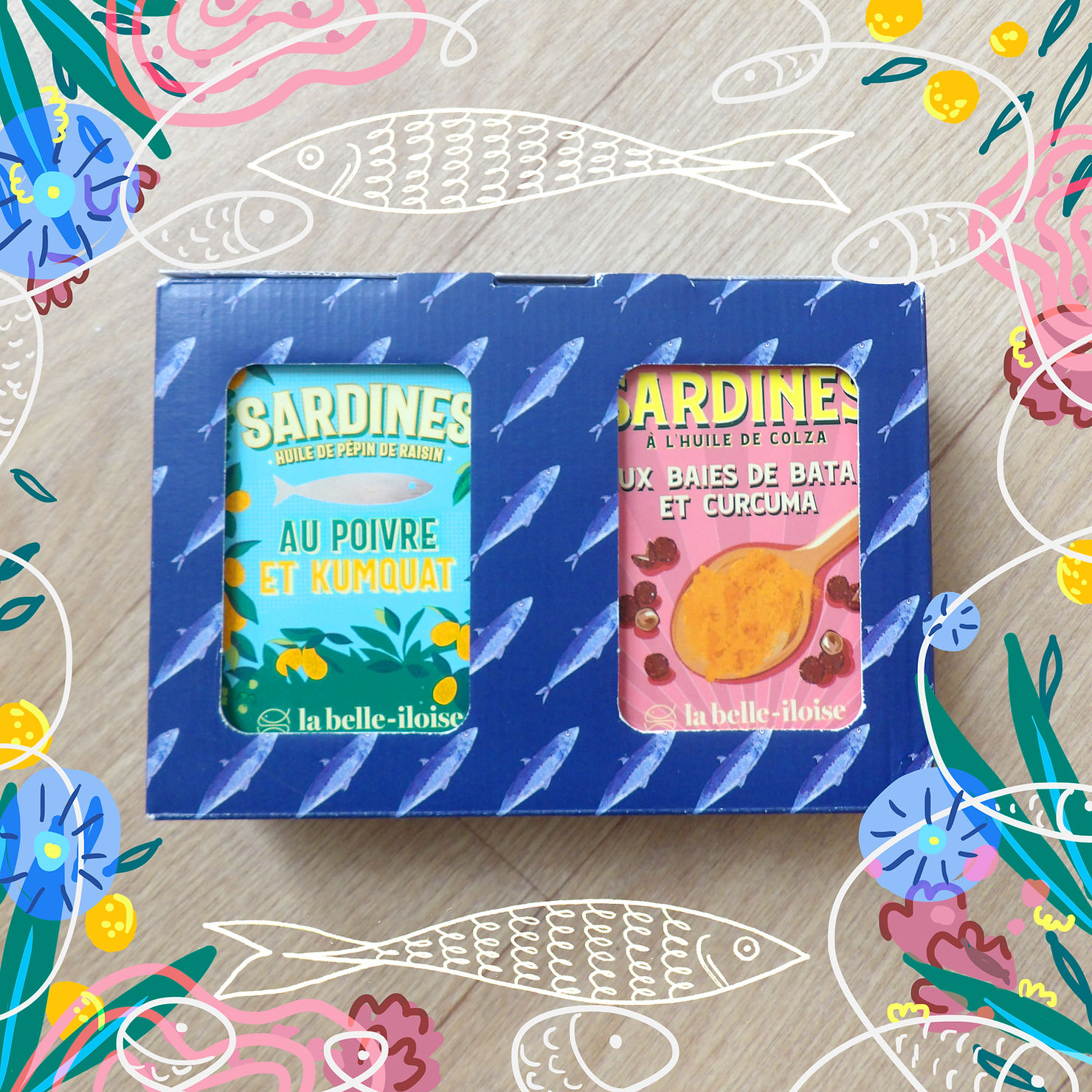 MOTIF SARDINES - CONSERVERIE LA BELLE-ILOISE PACKAGING 90 ANS -