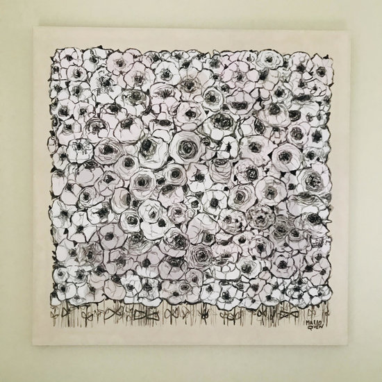 BLUMEN 120X120 cm Acrylique   sur toile  VENDU