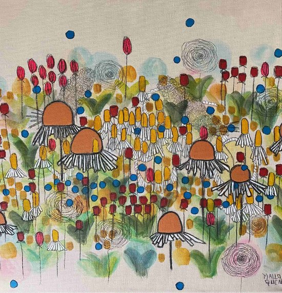 ENERGIE  50x50 cm Fusain,  posca et acrylique sur  toile 2024 -350 €