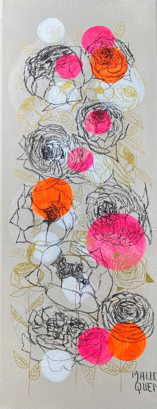 KEA  20x50 cm Fusain,  posca, papier collé et acrylique sur toile 2024 -145 €