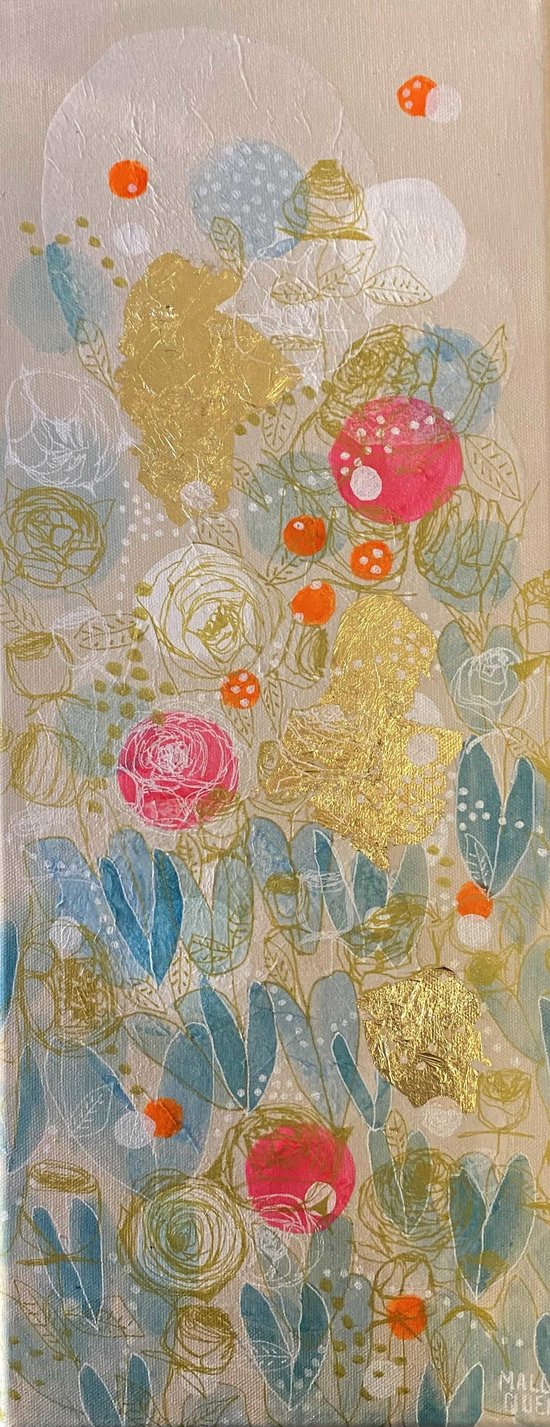 MYKONOS  20x50 cm Posca, papier collé, feuille d'or et acrylique sur toile 2024 -145 €