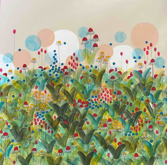 PAPEETE 100x100 cm Acrylique posca et fusain sur toile  2024 -895 €