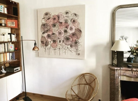 PASSION PIVOINES  120x120 cm Acrylique et fusain  sur toile VENDU