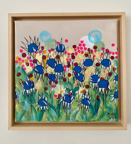FEERIE 30x30 cm Fusain, feuille d'or posca et acrylique sur toile 2024 -145 €