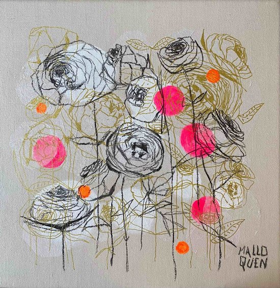 SANTORIN  30x30 cm Fusain,  papier collé, posca et acrylique sur toile 2024 -145 €