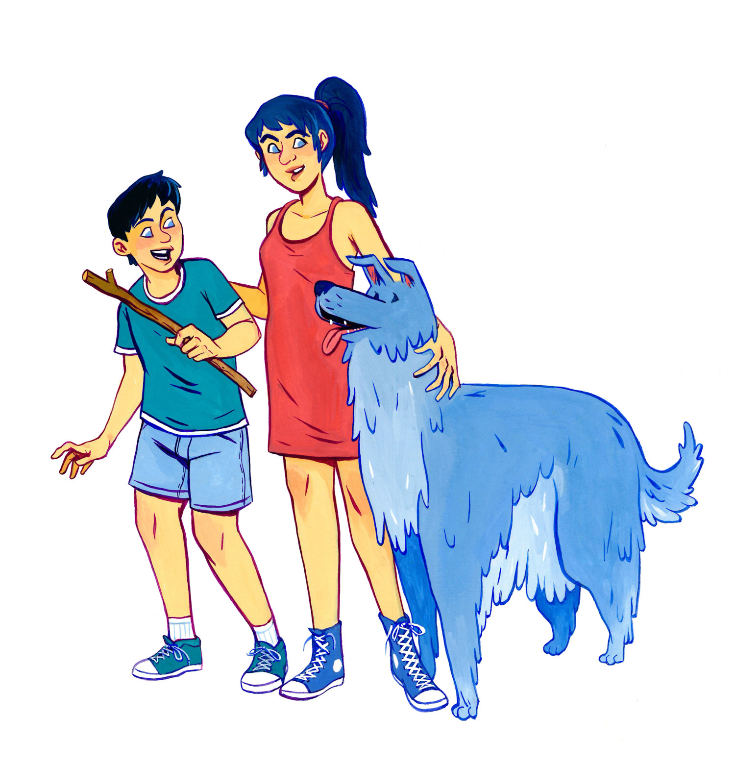 Frère, sœur et chien