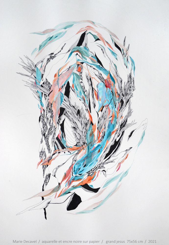 grand bleu<br/><span>aquarelle et encre noire sur papier
75 x 56 cm</span>