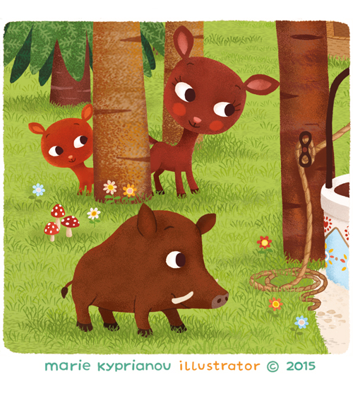 la biche, le faon et le sanglier / doe, fawn and wild boar