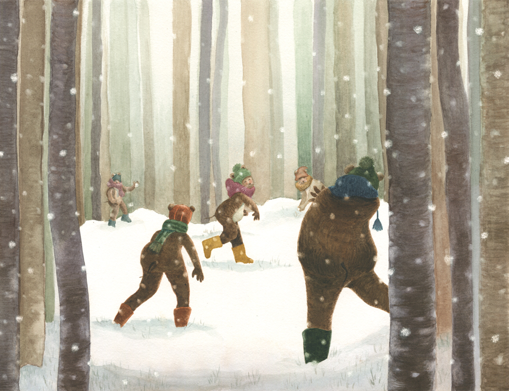 Illustration - La bataille de boules de neiges