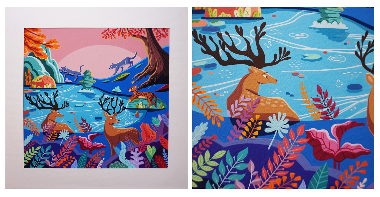 Gouache // Deers and friends