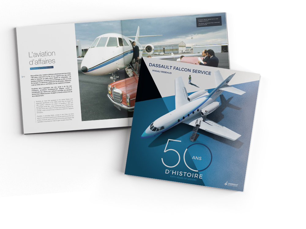 réalisé au sein de l'agence KAOLIN :  Livre anniversaire Dassault Falcon Service