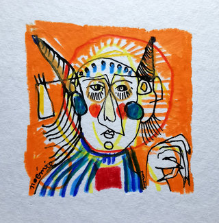 Gueule 10x10 encre de chine et aquarelle 2022