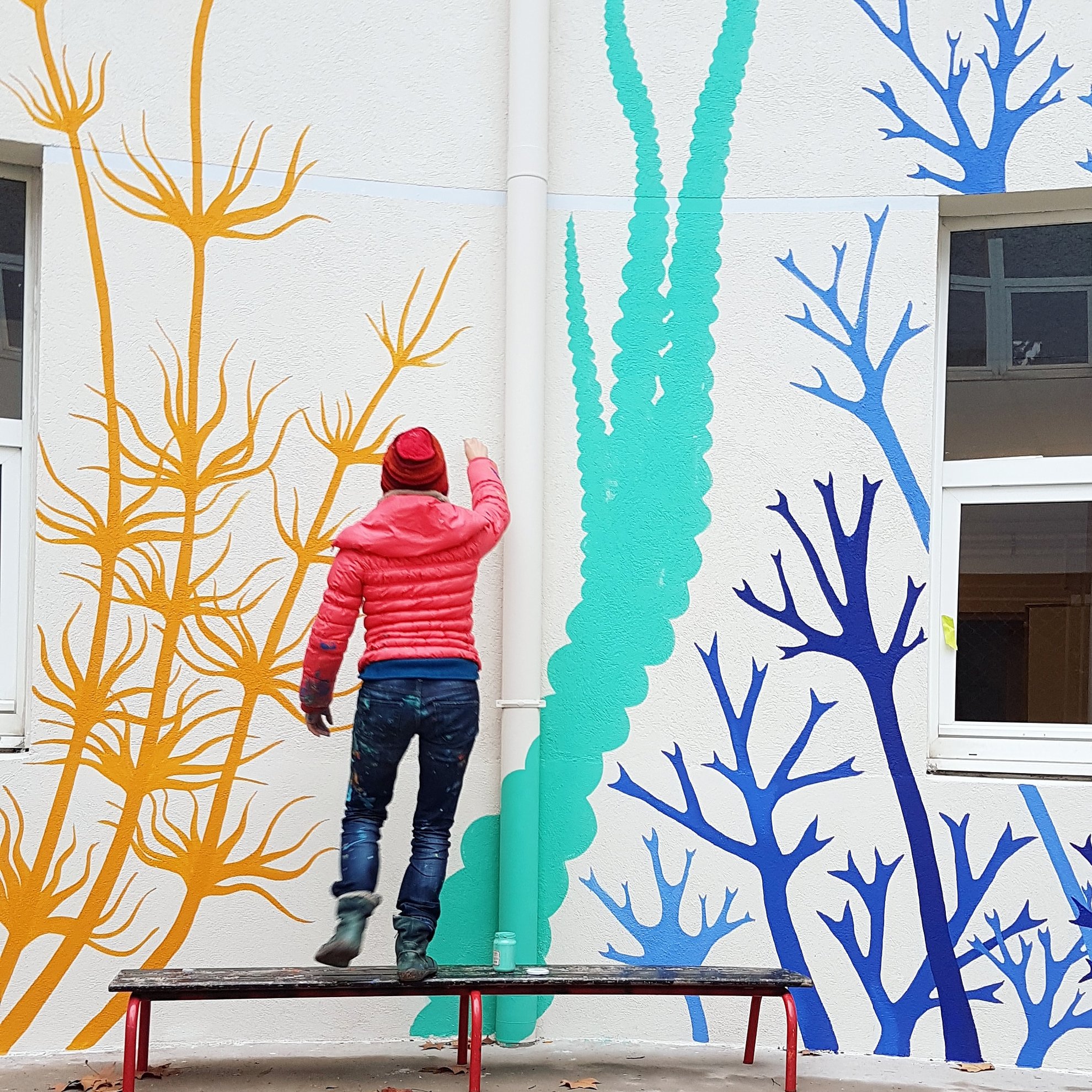 Réalisation de la fresque aquatique